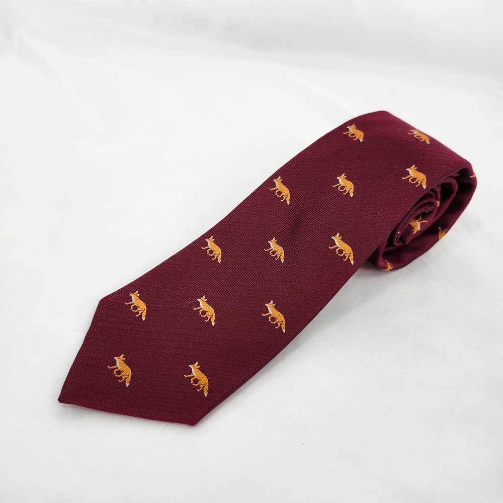 Saddlebred Mens Silk Blend Tie Neckwear Burgundy Fox Herringbone Equestrian